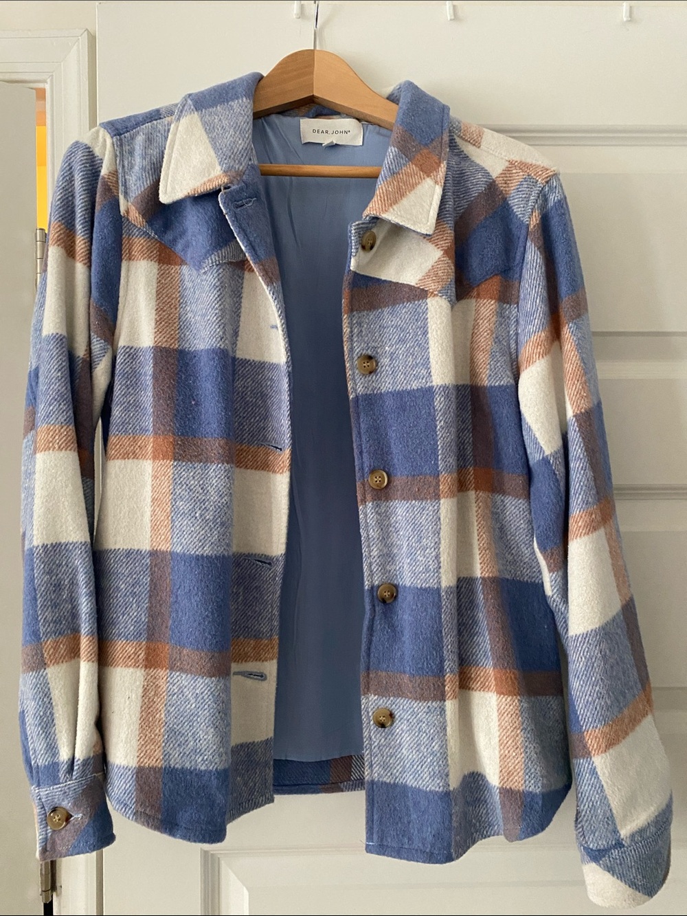 Dear John Blue Cream and Brown Plaid Shacket
